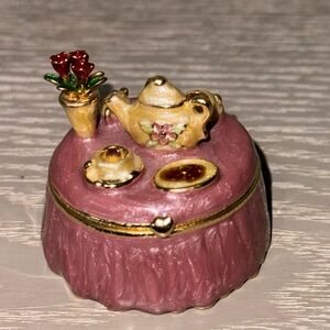Monet Enamel Keepsake Trinket Box "Tea Time"